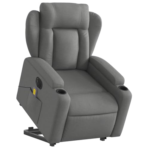 KOIECETA Massagesessel Sessel Massagesessel mit Aufstehhilfe Elektrisch Relaxsessel mit Liegefunktion Vibrationsfunktion Fernsehsessel Liegesessel Aufstehsessel Dunkelgrau Stoff von KOIECETA