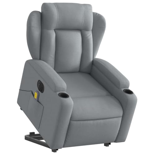KOIECETA Massagesessel Sessel Massagesessel mit Aufstehhilfe Elektrisch Relaxsessel mit Liegefunktion Vibrationsfunktion Fernsehsessel Liegesessel Aufstehsessel Hellgrau Stoff von KOIECETA