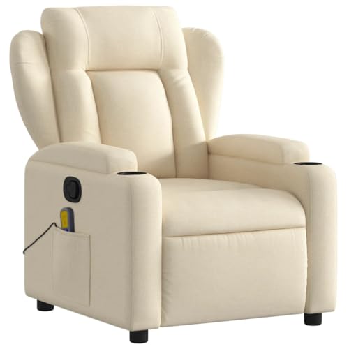 KOIECETA Massagesessel Sessel Verstellbare Rückenlehne Fernsehsessel Relaxsessel mit Vibrationsfunktion Liegesessel Polstersessel Ruhesessel TV Sessel Creme Stoff von KOIECETA