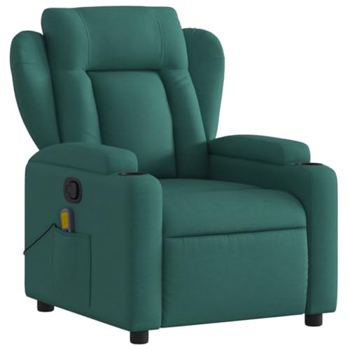 KOIECETA Massagesessel Sessel Verstellbare Rückenlehne Fernsehsessel Relaxsessel mit Vibrationsfunktion Liegesessel Polstersessel Ruhesessel TV Sessel Dunkelgrün Stoff von KOIECETA