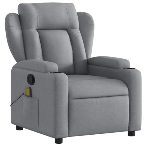 KOIECETA Massagesessel Sessel Verstellbare Rückenlehne Fernsehsessel Relaxsessel mit Vibrationsfunktion Liegesessel Polstersessel Ruhesessel TV Sessel Hellgrau Stoff von KOIECETA