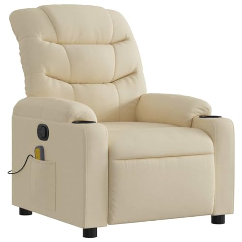 KOIECETA Massagesessel Sessel Verstellbare Rückenlehne Fußteil Fernsehsessel Relaxsessel mit Liegefunktion Liegesessel Polstersessel Ruhesessel Stoff (Creme) von KOIECETA