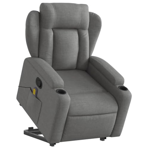 KOIECETA Massagesessel Sessel mit Aufstehhilfe Relaxsessel mit Liegefunktion Vibrationsfunktion Fernsehsessel Liegesessel Aufstehsessel Dunkelgrau Stoff von KOIECETA