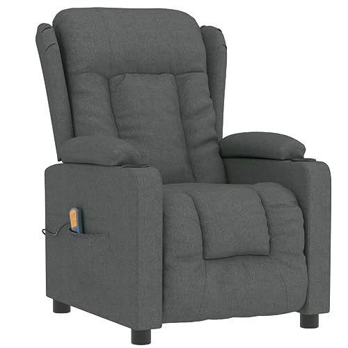 KOIECETA Massagesessel Verstellbar Sessel Relaxsessel mit Liegefunktion Vibrationsfunktion Fernsehsessel Liegesessel Dunkelgrau Stoff von KOIECETA
