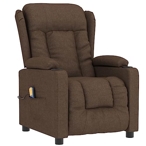 KOIECETA Massagesessel Verstellbar Sessel mit Heizung Relaxsessel mit Liegefunktion Vibrationsfunktion Fernsehsessel Liegesessel Braun Stoff von KOIECETA