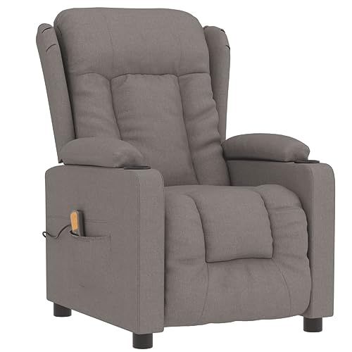 KOIECETA Massagesessel Verstellbar Sessel mit Heizung Relaxsessel mit Liegefunktion Vibrationsfunktion Fernsehsessel Liegesessel Taupe Stoff von KOIECETA