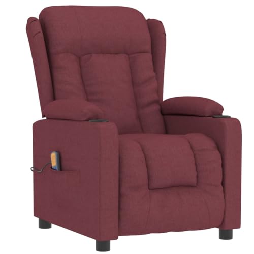 KOIECETA Massagesessel Verstellbar Sessel mit Heizung Relaxsessel mit Liegefunktion Vibrationsfunktion Fernsehsessel Liegesessel Weinrot Stoff von KOIECETA