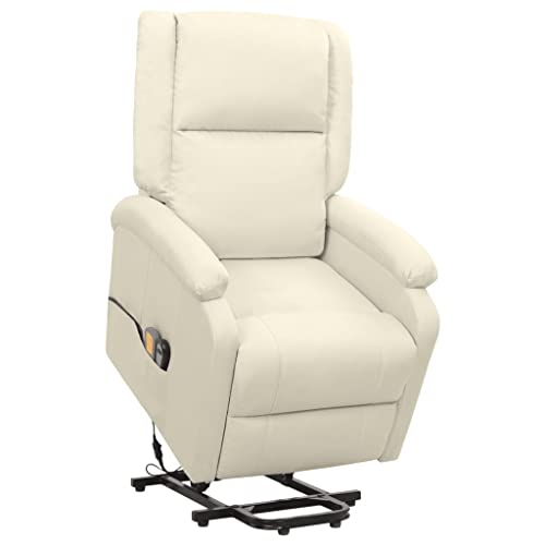 KOIECETA Massagesessel mit Aufstehhilfe Heizung Aufstehsessel Relaxsessel Fernsehsessel Liegesessel Ruhesessel Polstersessel TV Sessel Stoff (Creme) von KOIECETA