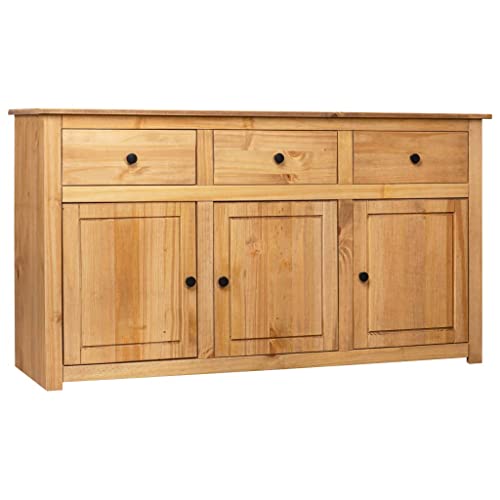 KOIECETA Massivholz Panama-Kiefer Sideboard mit 3 Schubladen 3 Türen Kommode Beistellschrank Mehrzweckschrank Anrichte Schrank 135x40x80cm Braun von KOIECETA
