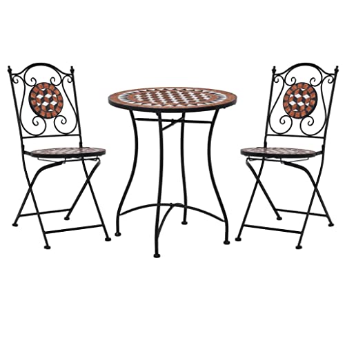 KOIECETA Mosaik Bistroset 3-TLG. Sitzgruppe Balkonset Balkonmöbel Sitzgarnitur Gartenmöbel Bistrotisch Mosaiktisch 2 Mosaikstühle Keramik (Terracotta-rot) von KOIECETA