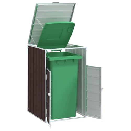 KOIECETA Mülltonnenbox Mülltonne Müllbox Mülltonnenverkleidung Doppelbox Müllcontainer Gerätebox für 1 Tonne Braun 72x81x115 cm Stahl von KOIECETA