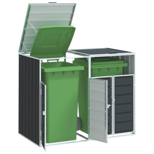 KOIECETA Mülltonnenbox Mülltonne Müllbox Mülltonnenverkleidung Doppelbox Müllcontainer Gerätebox für 2 Tonnen Anthrazit 144x81x113 cm Stahl von KOIECETA
