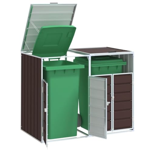 KOIECETA Mülltonnenbox Mülltonne Müllbox Mülltonnenverkleidung Doppelbox Müllcontainer Gerätebox für 2 Tonnen Braun 144x81x113 cm Stahl von KOIECETA