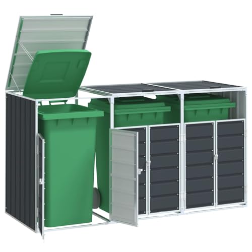 KOIECETA Mülltonnenbox Mülltonne Müllbox Mülltonnenverkleidung Doppelbox Müllcontainer Gerätebox für 3 Tonnen Anthrazit 216x81x115 cm Stahl von KOIECETA