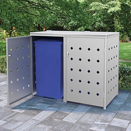 KOIECETA Mülltonnenbox für 2 Tonne Mülltonnenverkleidung Müllbox Mülltonne Müllcontainer Gartenbox Gerätebox Mülltonnenschrank 240L Edelstahl von KOIECETA