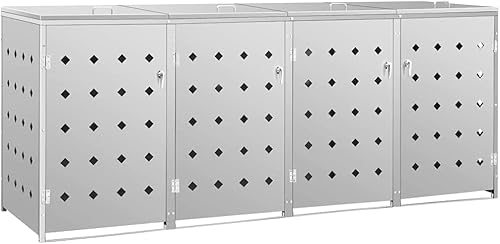 KOIECETA Mülltonnenbox für 4 Tonnen Müllbox Mülltonnenverkleidung Mülltonne Mülltonnenbox Müllcontainer Gerätebox 240L Edelstahl Silbern von KOIECETA