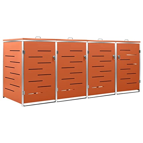 KOIECETA Mülltonnenbox für 4 Tonnen Rostfrei Abschließbar Müllbox Mülltonne Mülltonnenverkleidung Müllcontainer Gartenbox Edelstahl (276,5x77,5x115,5cm) Orange von KOIECETA