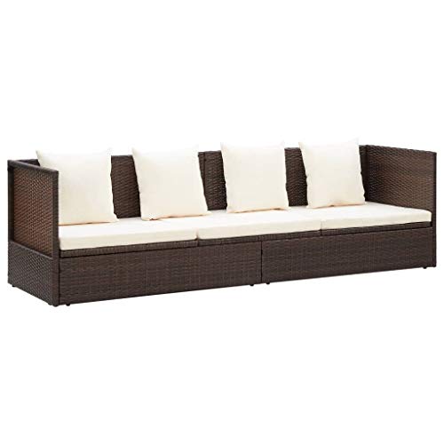 KOIECETA Outdoor Lounge Bett mit Polster Kissen Sonnenliege Gartenbank Gartenmöbel Sofa Liege Couch Sonnenbett Gartenliege Poly Rattan Braun von KOIECETA