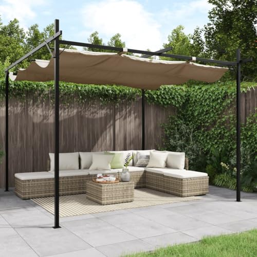 KOIECETA Pergola Pavillon mit Schiebedach UV-beständig Überdachung Vordach für Garten Terrasse Gartenpavillon Pergola mit Sonnnenschutz (295x292x230 cm-Taupe) von KOIECETA