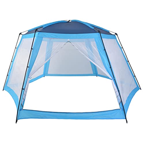 KOIECETA Poolzelt Poolabdeckung Pavillion mit Mesh-Seitenwänden Pool Zelt Poolpartyzelt Pooldach Gartenpavillion Aufstellpools Partyzelt Stoff Schwimmbadabdeckung Blau 660x580x250cm von KOIECETA