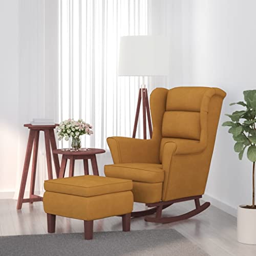 KOIECETA Schaukelstuhl mit Massivholz-Gummibeinen Relaxstuhl Schaukelsessel Schwingsessel Relaxsessel Schwingstuhl Polstersessel Sessel Samt (Braun, Mit Fußablage) von KOIECETA