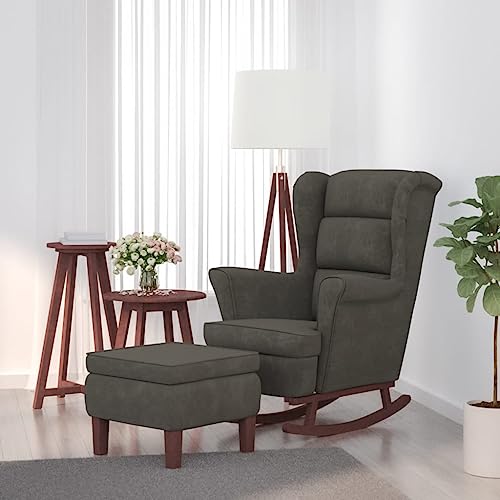 KOIECETA Schaukelstuhl mit Massivholz-Gummibeinen Relaxstuhl Schaukelsessel Schwingsessel Relaxsessel Schwingstuhl Polstersessel Sessel Samt (Dunkelgrau, Mit Fußablage) von KOIECETA