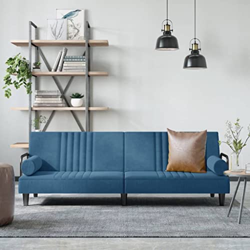 KOIECETA Schlafsofa mit Armlehnen Sofa Couch mit Schlaffunktion Sofabett Gästebett mit Holzrahmen Schlafcouch Bettsofa Wohnzimmer Modern Samt (Blau) von KOIECETA