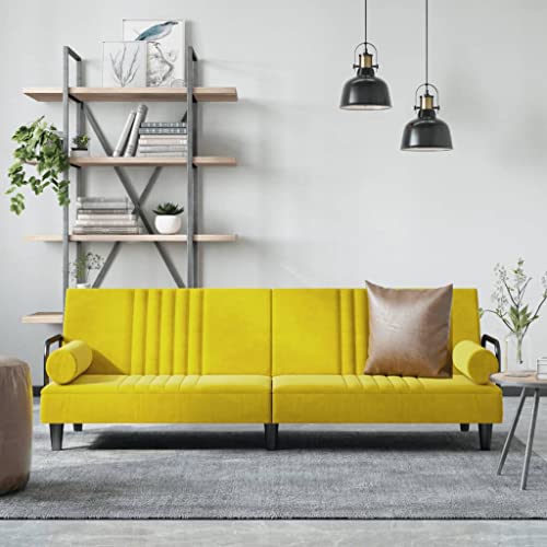 KOIECETA Schlafsofa mit Armlehnen Sofa Couch mit Schlaffunktion Sofabett Gästebett mit Holzrahmen Schlafcouch Bettsofa Wohnzimmer Modern Samt (Gelb) von KOIECETA