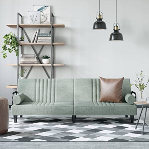 KOIECETA Schlafsofa mit Armlehnen Sofa Couch mit Schlaffunktion Sofabett Gästebett mit Holzrahmen Schlafcouch Bettsofa Wohnzimmer Modern Samt (Hellgrau) von KOIECETA