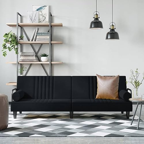 KOIECETA Schlafsofa mit Armlehnen Sofa Couch mit Schlaffunktion Sofabett Gästebett mit Holzrahmen Schlafcouch Bettsofa Wohnzimmer Modern Samt (Schwarz) von KOIECETA