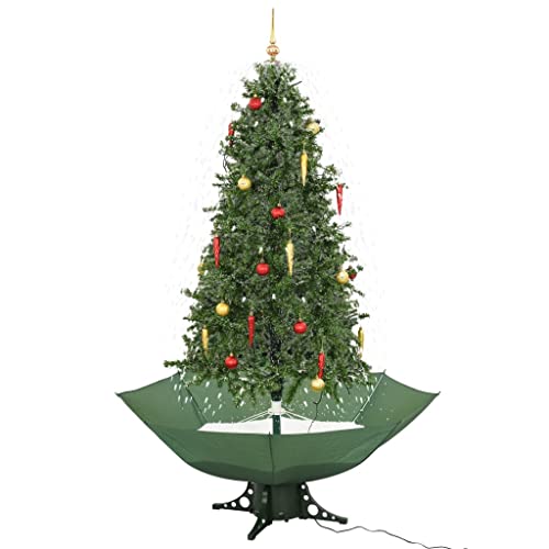 KOIECETA Schneiender Weihnachtsbaum mit Schirmfuß Schneefall Kugeln LED-Lampen Tannenbaum Christbaum Kunstbaum Dekobaum Schnee Grün 190cm von KOIECETA