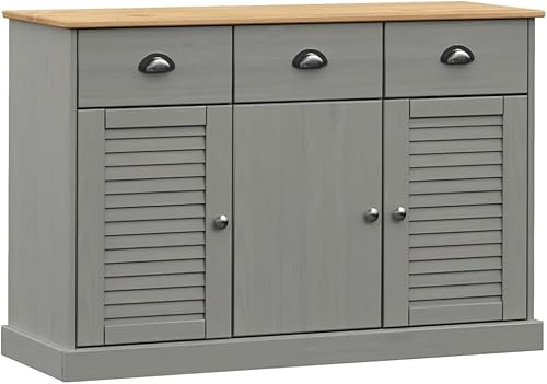 KOIECETA Sideboard mit Schubladen VIGO 113x40x75 cm Massivholz Kiefer Grau von KOIECETA