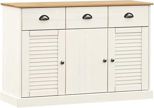 KOIECETA Sideboard mit Schubladen VIGO 113x40x75 cm Massivholz Kiefer Weiß von KOIECETA