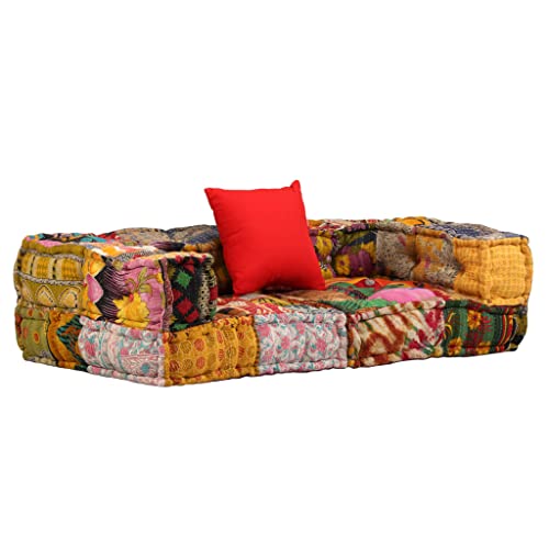 KOIECETA Sitzkissen Sofa Bodenkissen Loungesofa Polstersofa Schlafsofa Sofabett Gästebett Stoff (Patchwork, Niedriges 2-Sitzer-Sofa mit Rücken- und Armlehne) von KOIECETA