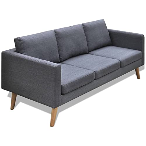 KOIECETA Sofa 3-Sitzer mit Rückenkissen Sitzkissen Zweisitzer Polstersofa Loungesofa Lounge Stoffsofa Sitzmöbel Wohnzimmer Stoff Holzrahmen Dunkelgrau von KOIECETA