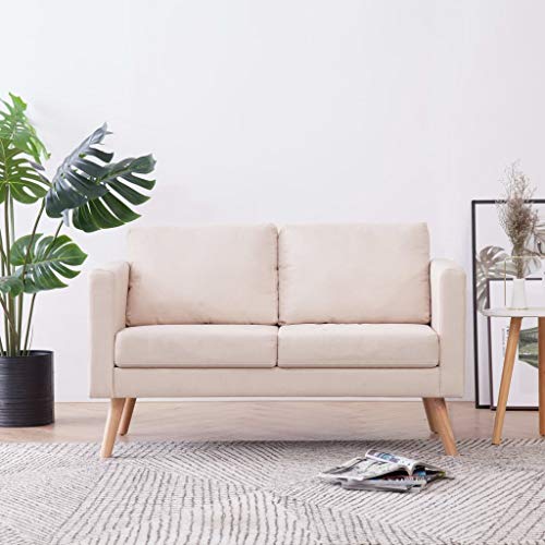 KOIECETA Sofa 2-Sitzer mit Rückenkissen Sitzkissen Zweisitzer Polstersofa Loungesofa Lounge Stoffsofa Sitzmöbel Wohnzimmer Stoff Holzrahmen Creme von KOIECETA