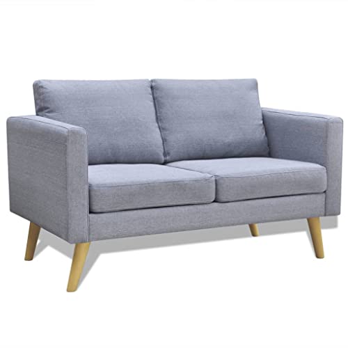 KOIECETA Sofa 2-Sitzer mit Rückenkissen Sitzkissen Zweisitzer Polstersofa Loungesofa Lounge Stoffsofa Sitzmöbel Wohnzimmer Stoff Holzrahmen Hellgrau von KOIECETA