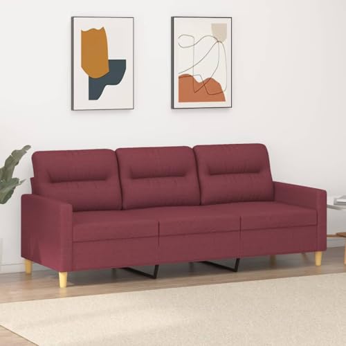 KOIECETA Sofasessel Sessel Sofa mit Armlehnen Rückenkissen Loungesessel Fernsehsessel für Wohnzimmer Relaxsessel Clubsessel Polstersessel 3-Sitzer-Sofa Weinrot 180 cm Stoff von KOIECETA