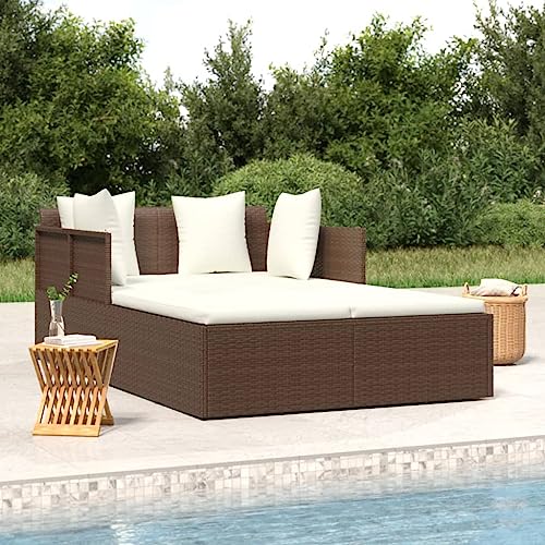 KOIECETA Sonnenliege Gartenliege mit Kissen 2-Personen Liegestuhl Liege für Pool Garten Terrasse Relaxliege Strandliege Gartenmöbel Poly Rattan Braun von KOIECETA