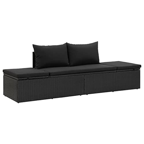 KOIECETA Sonnenliege mit Auflage Gartenliege Relaxliege Sofa Liege Gartenmöbel Chaiselongue Gartenbank Gartensofa Poly Rattan Schwarz von KOIECETA
