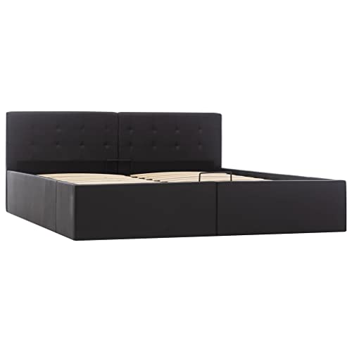 KOIECETA Stauraumbett Hydraulisch Polsterbett Einzelbett Bett Schlafzimmerbett Kunstlederbett Bettrahmen Bettgestell Lattenrost (Schwarz, 160×200cm) von KOIECETA
