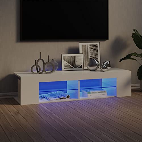 KOIECETA TV Schrank mit LED-Leuchten Lowboard Fernsehschrank Fernsehtisch Sideboard HiFi-Schrank TV Möbel Tisch Board (Hochglanz-Weiß, 135x39x30cm) von KOIECETA