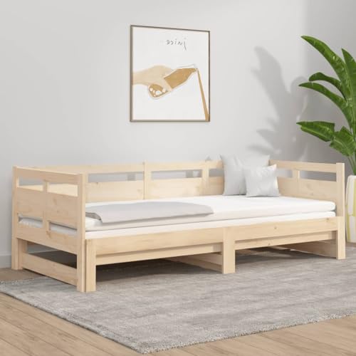 KOIECETA Tagesbett Ausziehbar Massivholz Kiefer Schlafsofa Bettsofa Gästebett für Schlafzimmer Wohnzimmer Sofa Bett Ausziehbett (Natur, 90 x 200 cm) von KOIECETA