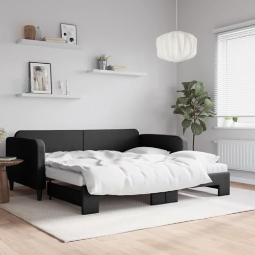 KOIECETA Tagesbett Ausziehbar mit Matratzen Schwarz 100x200 cm Stoff von KOIECETA
