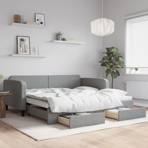 KOIECETA Tagesbett Ausziehbar mit Schubladen Hellgrau 100x200 cm Stoff von KOIECETA