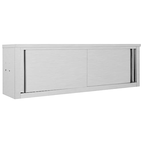 KOIECETA Wandhängeschrank mit Schiebetüren Gastro Hängeschrank Wandschrank Schrank Hängeschränke Küchenschrank Oberschrank Küche Gastro Edelstahl 150 x 40 x 50 cm von KOIECETA