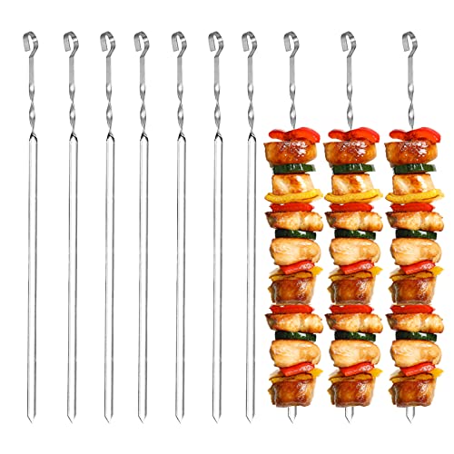 Grillspieße, 10 Stück Grillspieße Edelstahl, 380mm Schaschlikspieße, Fleischspieße, Metall BBQ Spieße, Fleisch, Gemüse, Stockbrot, Kebab Spieße für Lagerfeuer Oder Grillschale von KOIROI