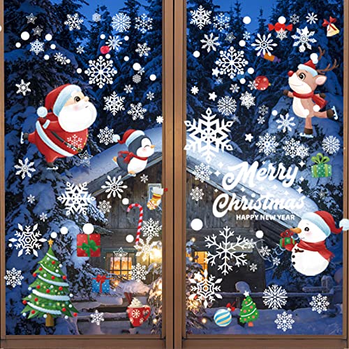Fensterbilder Weihnachten, 166 Stück Weihnachtsdeko Fenster, Fensterbilder Weihnachten Selbstklebend, Schneeflocken Deko, Weihnachten Deko, Weihnachts Fensterbilder für Weihnachtsdeko Innen von KOIROI