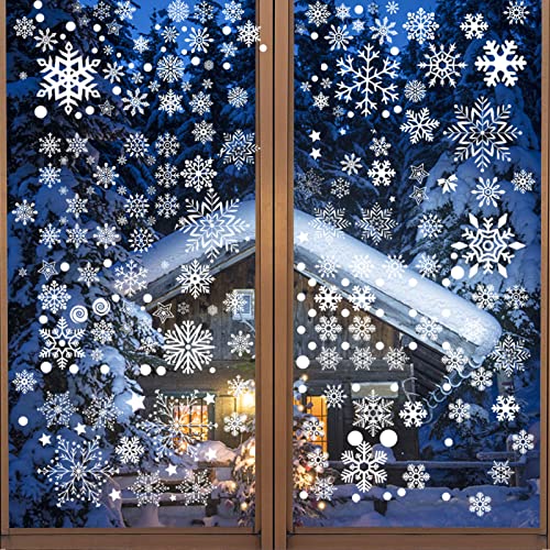 Fensterbilder Weihnachten, 254 Stück Weihnachtsdeko Fenster, Fensterbilder Weihnachten Selbstklebend, Schneeflocken Deko, Weihnachten Deko, Weihnachts Fensterbilder für Weihnachtsdeko Innen von KOIROI