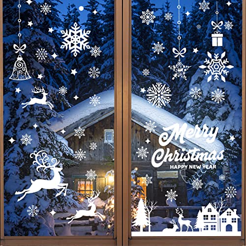 Fensterbilder Weihnachten, 231 Stück Weihnachtsdeko Fenster, Fensterbilder Weihnachten Selbstklebend, Schneeflocken Deko, Weihnachten Deko, Weihnachts Fensterbilder für Weihnachtsdeko Innen von KOIROI